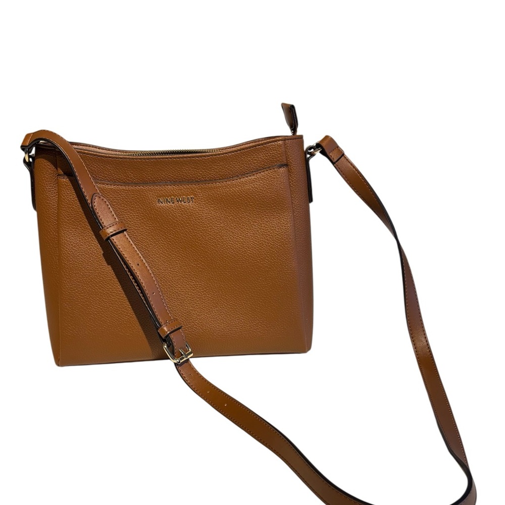 Nine West Brown Leather Crossbody Bag with Top Zipper